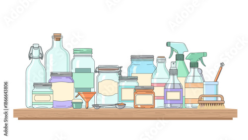 A simple illustration of a mason jar on a wooden shelf, evoking a sense of rustic simplicity and calmness.