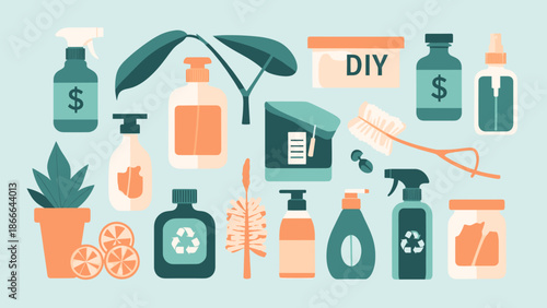 A vibrant illustration of a potted plant accompanied by sliced citrus fruits, evoking a sense of freshness and serenity.