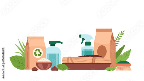 A stylized illustration of a green leaf and palm fronds against a white background with a brown accent, evoking a sense of serenity and natural beauty