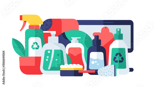 A colorful, modern illustration of a potted plant with green leaves and a red pot, conveying growth and harmony.