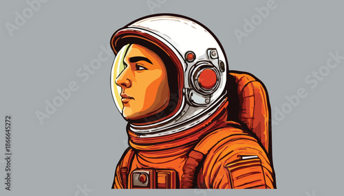 Astronaut in Orange Suit and White Helmet Looking Ahead.