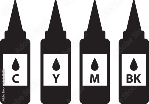 Four Ink Bottles CMYK Color Printing Supply