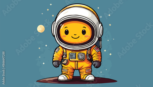 Adorable Astronaut Cartoon Character Exploring the Cosmos.