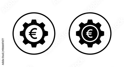Euro money gear icon in circular outline. Financial settings, cost management, and business system symbol