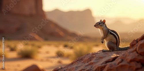 Wallpaper Mural Small squirrel basks on desert boulder, intense sun , sun, heat Torontodigital.ca