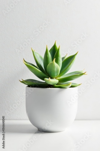 Wallpaper Mural Small succulent in white pot against white wall , clean, design, shelf Torontodigital.ca