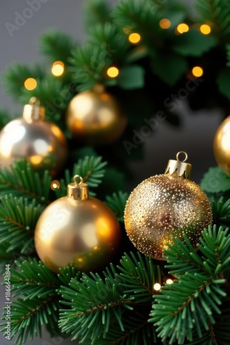 Wallpaper Mural Sparkling gold & silver baubles on green wreath, sophisticated, luxury, winter Torontodigital.ca