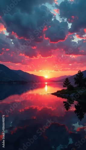 Wallpaper Mural Spectacular sunrise over Lake Pueblo's calm waters , scenery, trees Torontodigital.ca