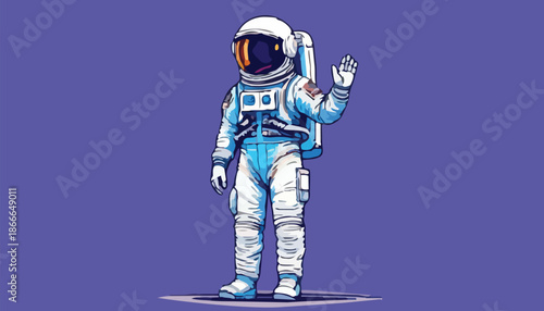 Astronaut Waving Hand in Space Suit Illustration.