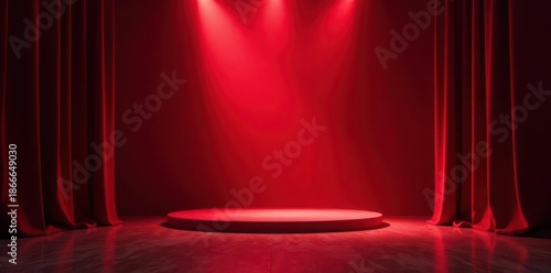 Wallpaper Mural Stage bathed in red light, heavy velvet curtains closed , backstage, proscenium, mystery Torontodigital.ca