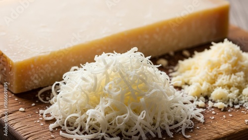 Freshly Grated Parmesan Cheese Heap Next to Block