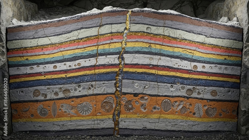 custom made wallpaper toronto digitalGeological Strata Layers with Fossils and Central Crack