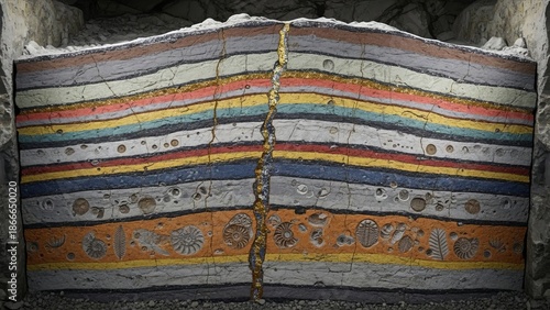Wallpaper Mural Geological Strata Layers with Fossils and Central Crack Torontodigital.ca