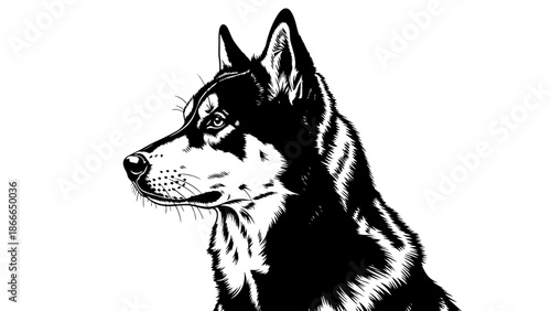 Detailed Black Silhouette Dog Looking Side Majestic Pose Isolated White Background Sharp Focus Stencil Style Art Pet Canine Vector Illustration Elegant Noble Animal Design