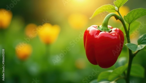 Wallpaper Mural Sun-drenched red bell pepper in lush garden, soft bokeh , healthy, farming Torontodigital.ca