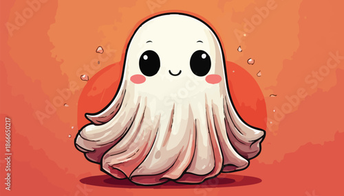 Adorable Cartoon Ghost with Big Eyes and Rosy Cheeks.