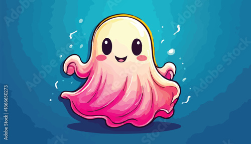 Adorable Cartoon Ghost with Pink Gradient and Cheerful Expression.