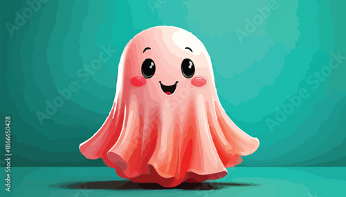 Adorable Pink Ghost with a Sweet Smile and Rosy Cheeks.