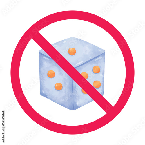 No dice sign, forbidden dice sign, no gambling sign, gambling prohibited symbol, vector illustration
