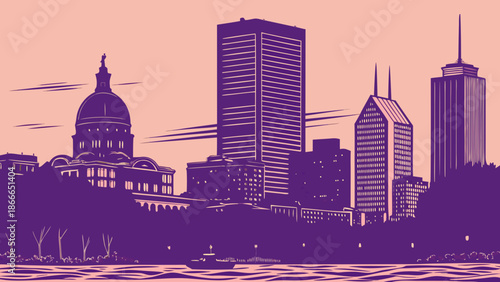 Beautiful shot of the boston skyline during dusk, showcasing the urban appeal of the city. Perfect for cityscape enthusiasts and travelthemed designs.