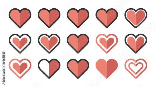 A collection of red heart icons against a minimalist background.