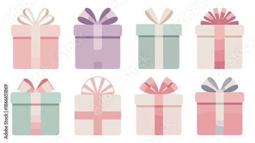 Colorful wrapped gift boxes arranged in a grid formation, perfect for celebrations and occasions.