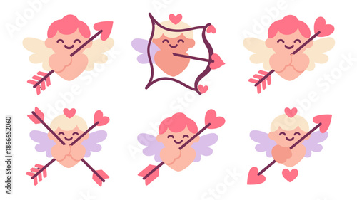 Six cute cherubs illustration for Valentine's day.