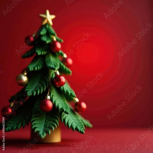 Wallpaper Mural Tiny gold & red adorned fir, red backdrop, soft bokeh glow , festive background, holiday spirit Torontodigital.ca