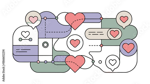 An illustration of interconnected hearts, representing love, connection, and communication.