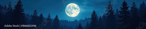 Wallpaper Mural Towering pines and a luminous full moon illuminate a dense forest , bright, peaceful, dark Torontodigital.ca