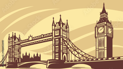 London skyline with tower bridge and big ben, an iconic cityscape suitable for travel websites, brochures, and promotional materials.