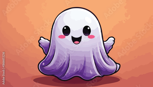 Adorable Cartoon Ghost with a Cheerful Expression and Rosy Cheeks.