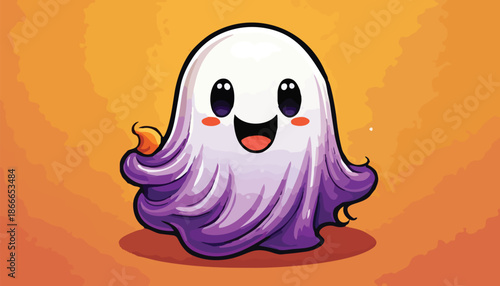 Adorable Cartoon Ghost Character with Cheerful Expression and Candle.