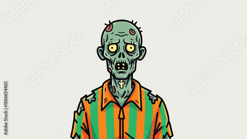 Cartoon Zombie Illustration with Green Skin and Striped Shirt.
