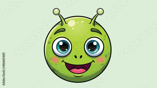 Cartoon Alien Face with Big Eyes and Cheerful Smile.