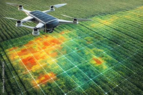 Advanced Solar Powered Drone Flying Over Farm Field Using Thermal Heat Mapping for Precision Agriculture