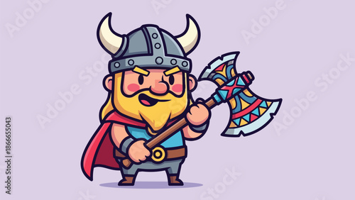 Cartoon Viking Warrior with Axe Ready for Battle.