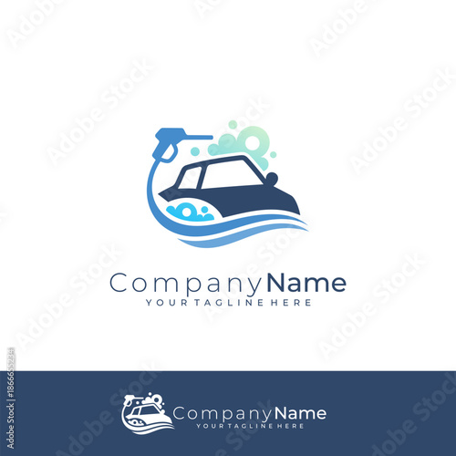 Clean and foamy car wash business logo, Car wash logos