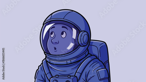 Cartoon Astronaut Gazing Upward with a Surprised Expression.