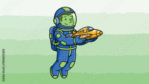 Astronaut Holding a Flying Saucer in Space.