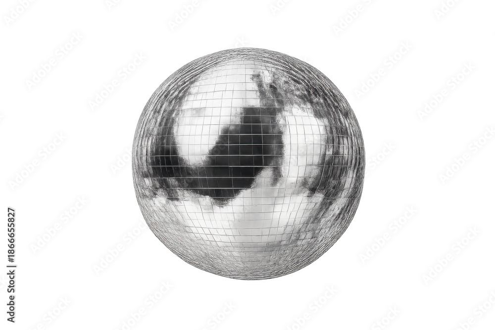 Fototapeta premium Silver disco ball spinning creating festive reflections, symbolizing celebration, party, and retro nightlife fun