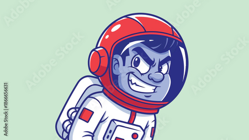 Cartoon Astronaut with Determined Expression Ready for Space Mission.