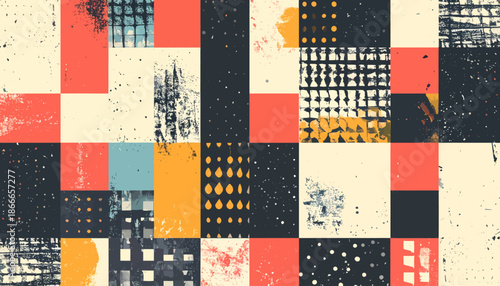 Geometric Abstract Art: Textured Squares in Retro Colors