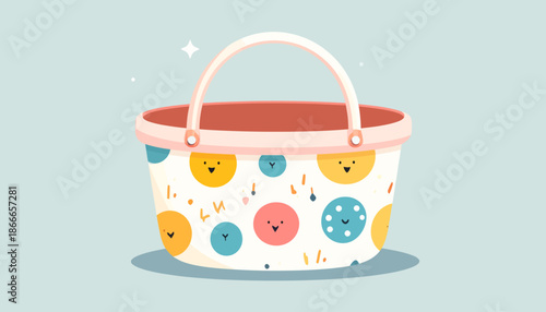 Cute Easter Basket with Smiling Faces Illustration