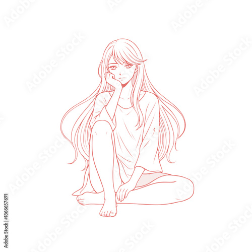 Reflective Anime Nude Line Art
