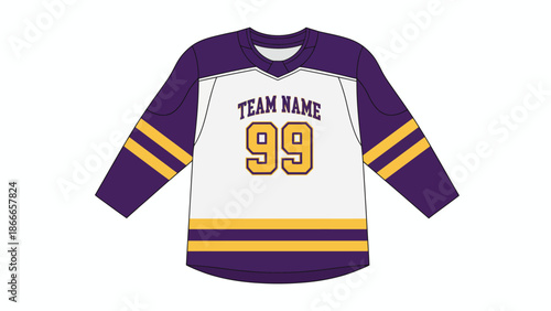 Photography Purple and Gold Hockey Jersey Vector Mockup with Customizable Team Name and Numb
