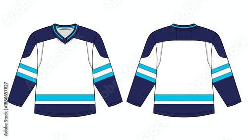 Navy Blue and Cyan Hockey Jersey Vector Mockup with Front and Back Views for Custom Team Uniform Design