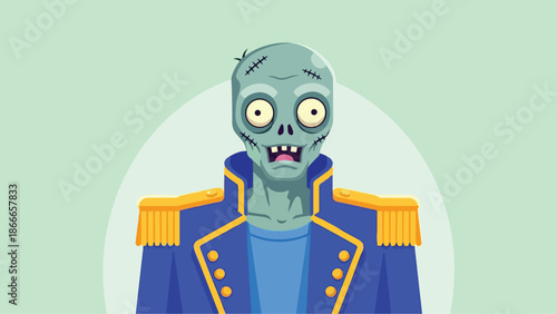 Cartoon Zombie General with a Frightened Expression.
