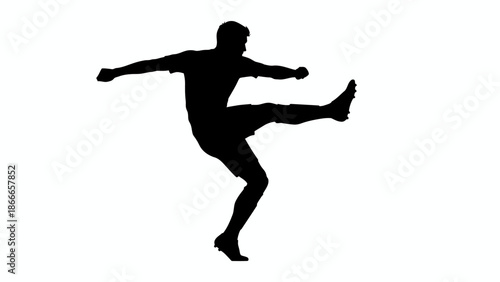 Professional Soccer Player Silhouette Performing a High Kick Motion for Football Sports Branding