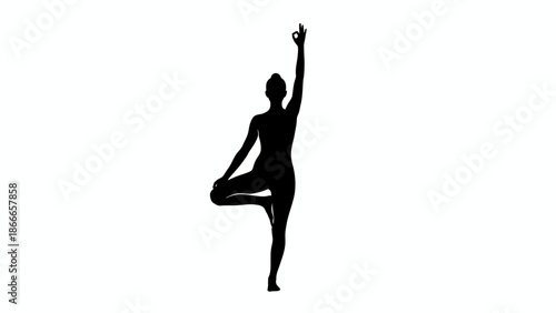 Black Silhouette of a Woman in Yoga Tree Pose Vrikshasana for Wellness and Meditation Branding Design